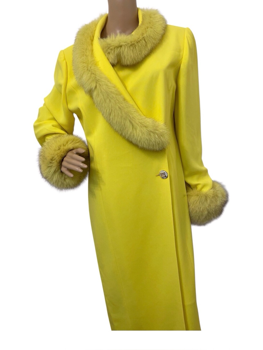 Lilly &Taylor Yellow Faux Fur Trim Pullover Coat, 14 - Picture 2 of 6